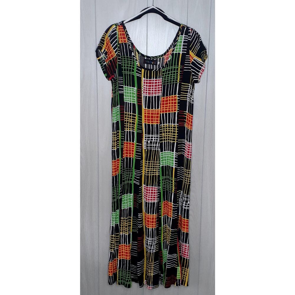 Jams World Vintage Midi Dress Tie Behind Size Large Cap Sleeve